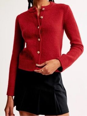 Abercrombie & Fitch Red Button-Up Crewneck Cardigan
